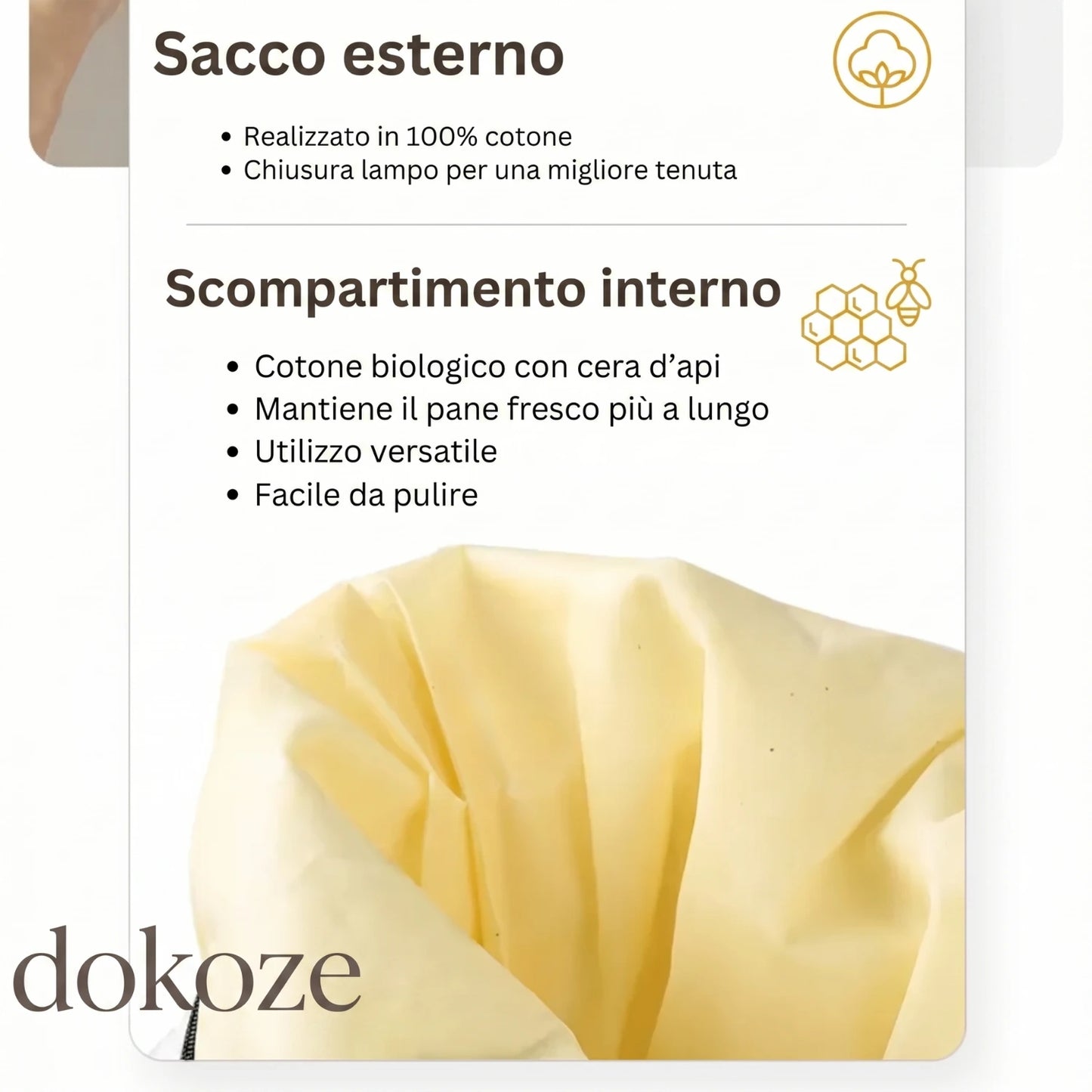 Borsa del pane in cera d'api biologica – 100% cotone