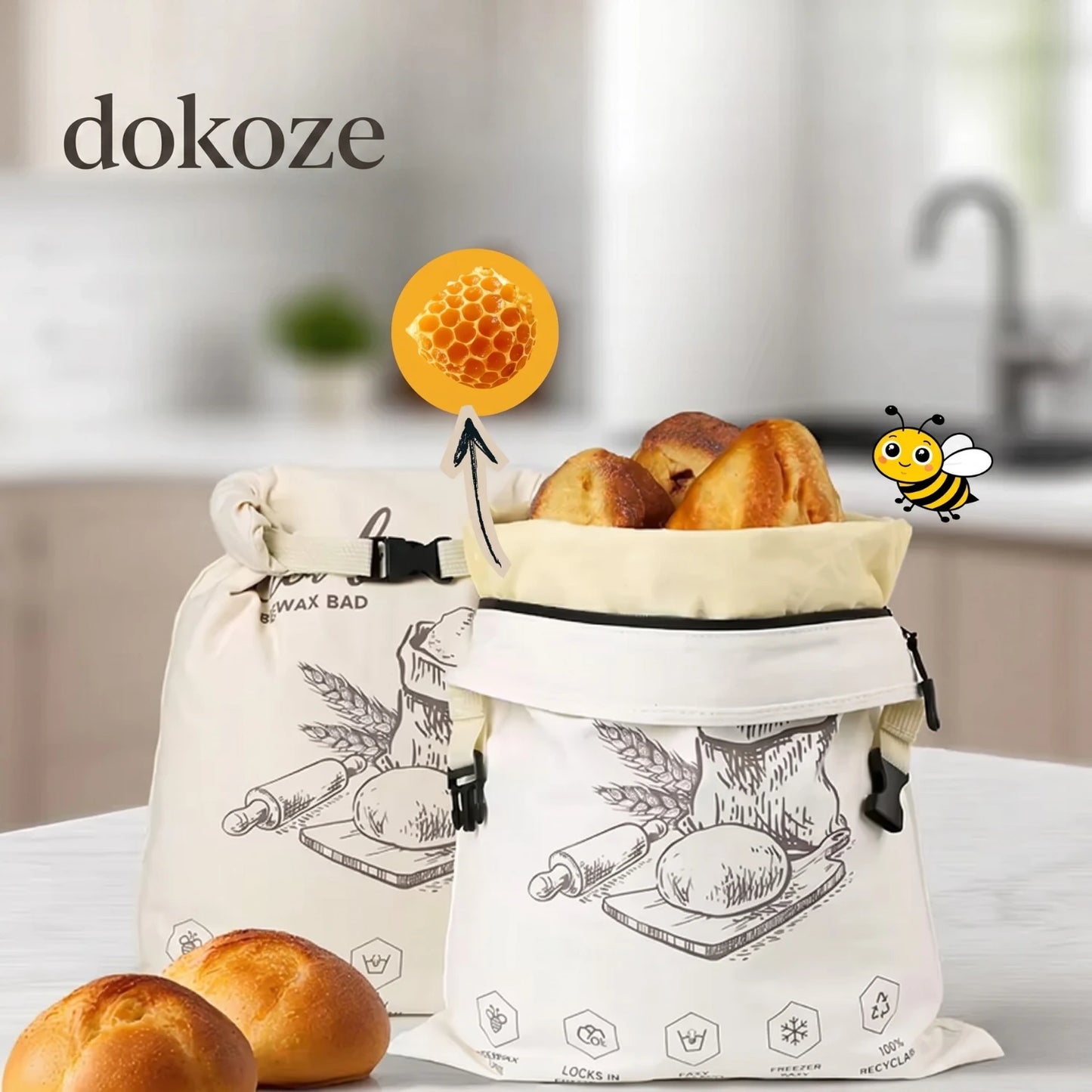 Borsa del pane in cera d'api biologica – 100% cotone