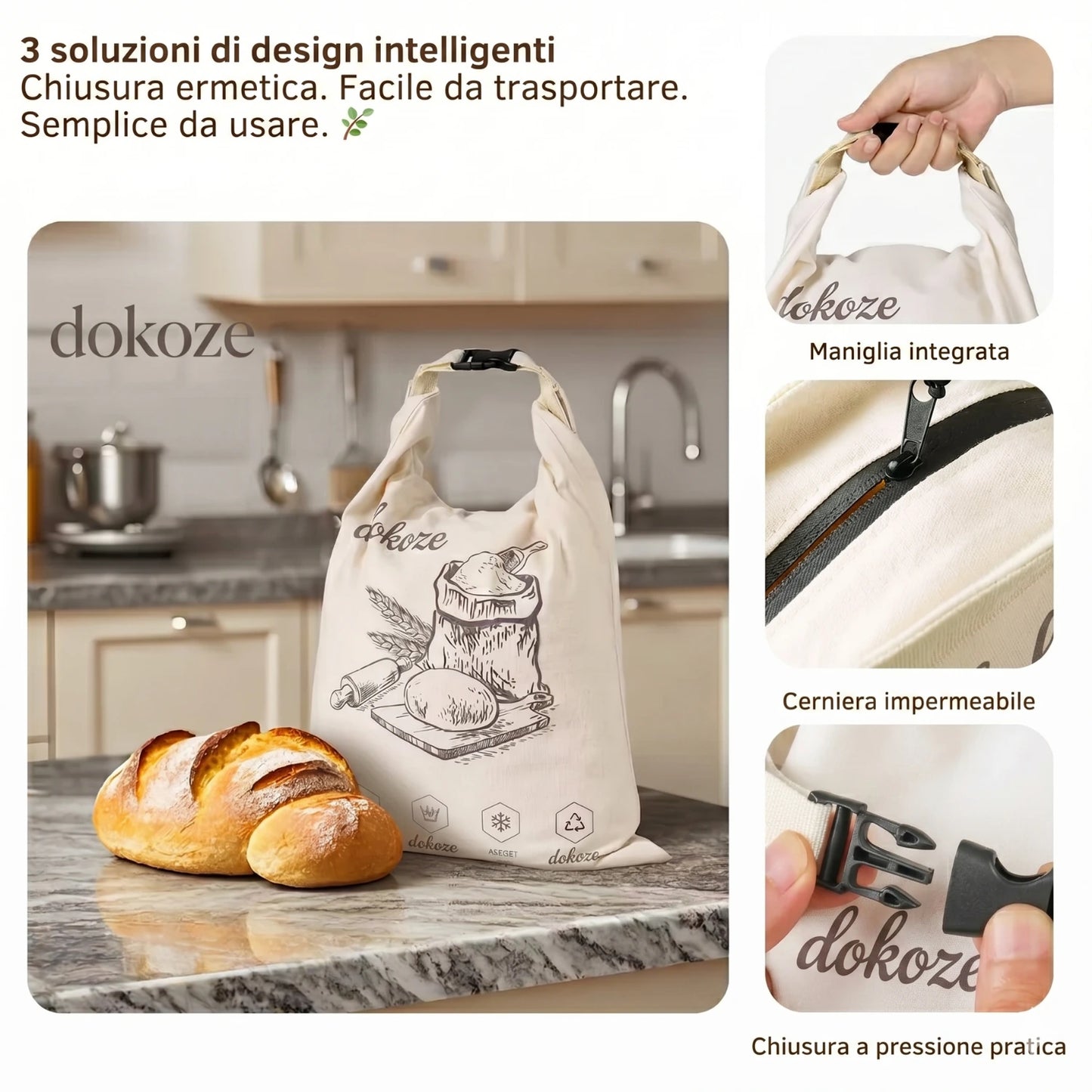 Borsa del pane in cera d'api biologica – 100% cotone