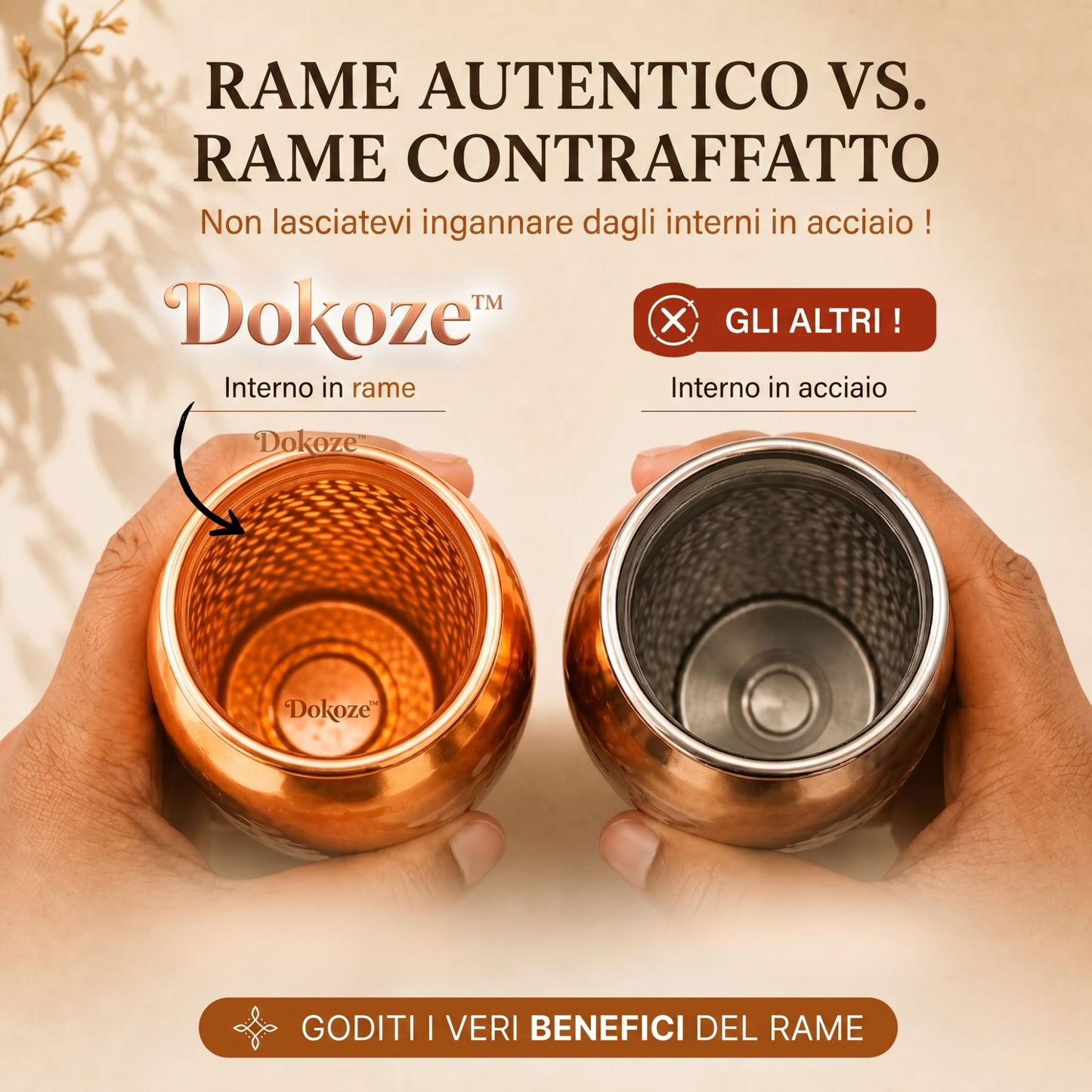 Borraccia in Rame – Dokoze™ | Acqua Purificata Naturalmente, Senza Plastica