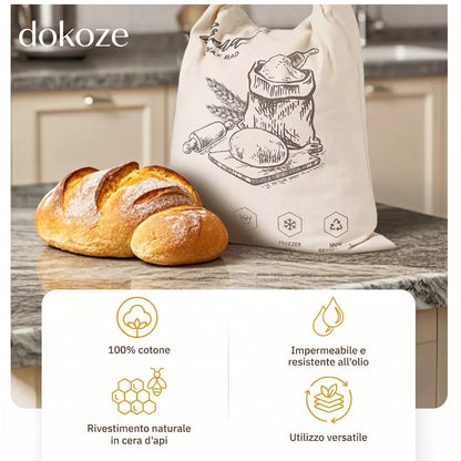 Borsa del pane in cera d'api biologica – 100% cotone