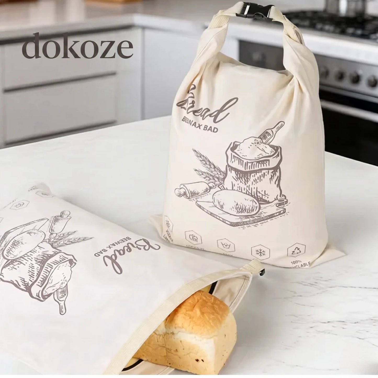 Borsa del pane in cera d'api biologica – 100% cotone