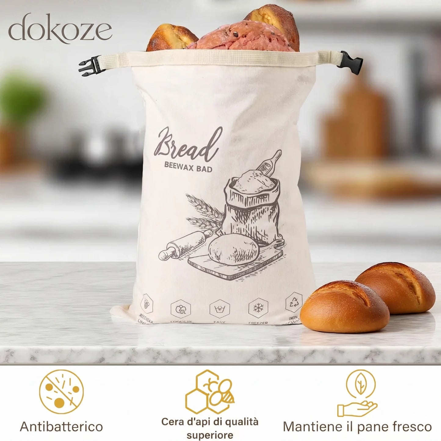 Borsa del pane in cera d'api biologica – 100% cotone
